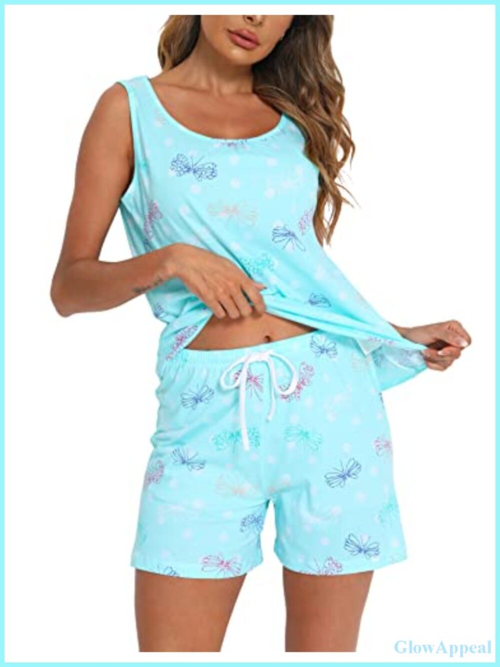 Womens Pajama Set 60% Cotton Tank and Shorts Sleepwear 2 Piece PJs
